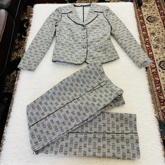 Fendi Gray Logo-Print Jacket and Matching Pants Set - Picture 2 of 16